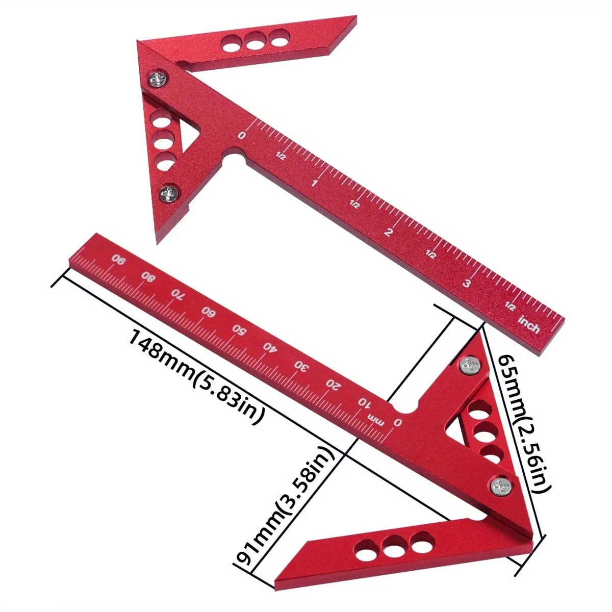 סט 2 חלקים: מד זווית אלומיניום וזווית נגרים