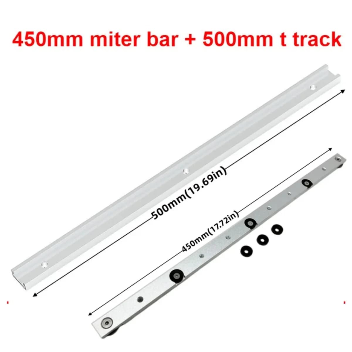 סט מסילות T-Track וסרגל חיתוך מאלומיניום, כסוף
