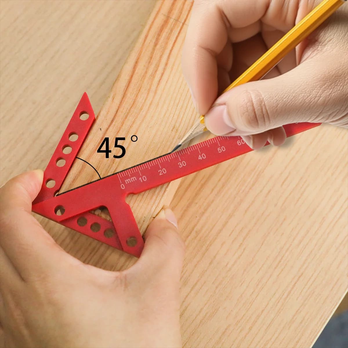 סרגל מיקום מרכזי מפלסטיק עם סימון 45 ו-90 מעלות