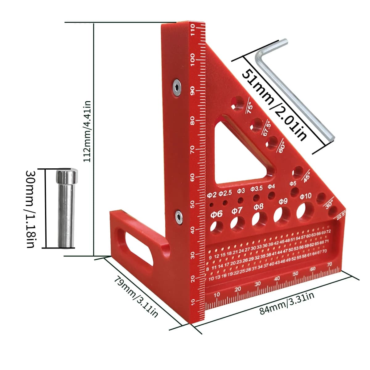 סרגל זווית פלסטיק 3D למהנדסים, 45/90 מעלות
